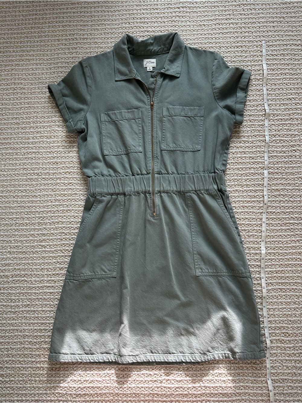 J. Crew Olive Green Short Sleeve Zip-Front Utility Dress